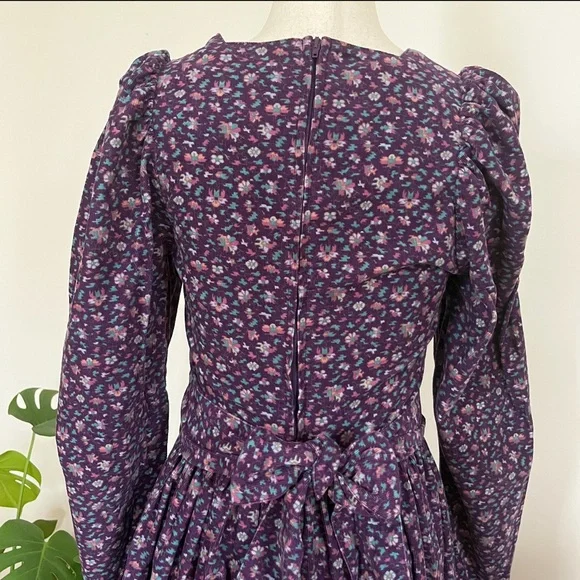 Vintage 80s Laura Ashley Prairie Needlecord Cottagecore Puff Shoulder Dress - Picture 6 of 11